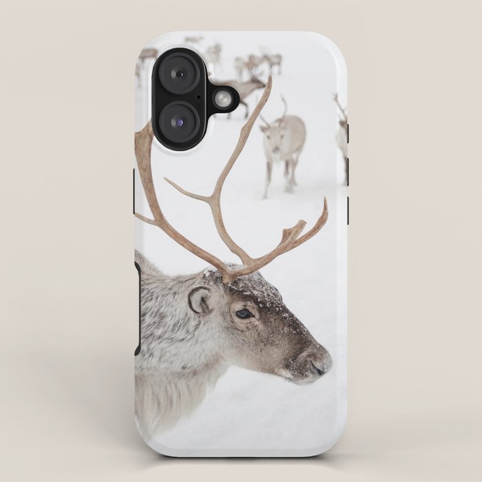 Reindeer With Antlers Art Print | Tromsø Norway Animal Snow Photo | Arctic Winter Travel Photography iPhone Case Gallery Image 1