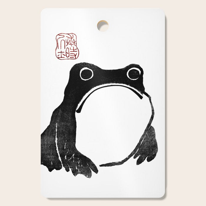 Cute Grumpy Frog Vintage Japanese Woodblock Print Cutting Board Gallery Image 1