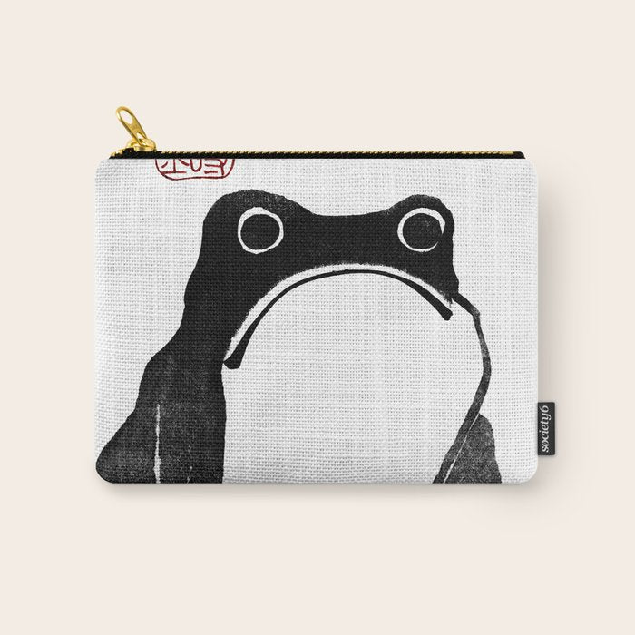 Cute Grumpy Frog Vintage Japanese Woodblock Print Carry All Pouch Gallery Image 1