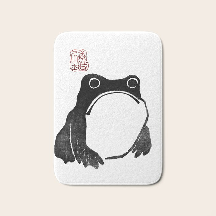 Cute Grumpy Frog Vintage Japanese Woodblock Print Bath Mat Gallery Image 1