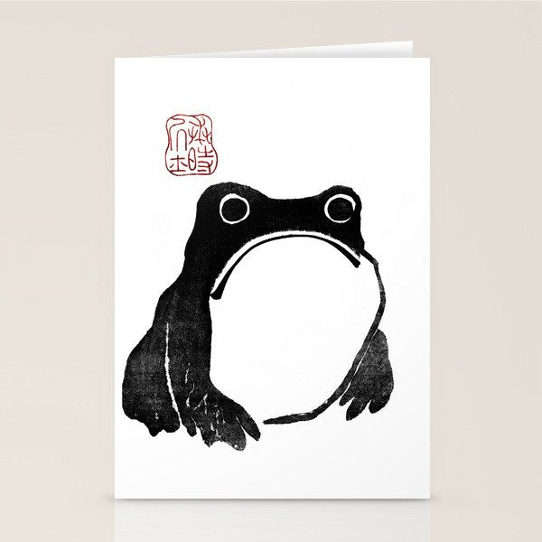 Cute Grumpy Frog Vintage Japanese Woodblock Print Stationery Card Gallery Image 2