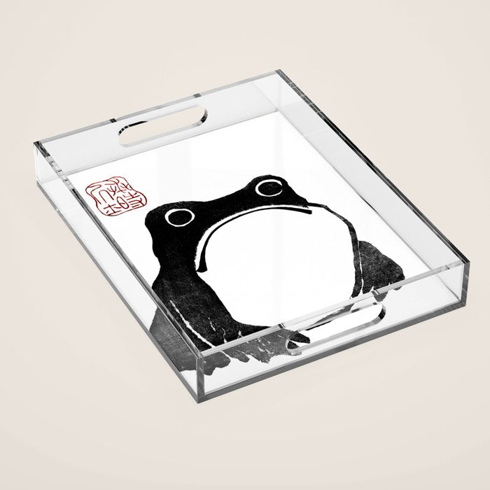 Cute Grumpy Frog Vintage Japanese Woodblock Print Acrylic Tray Gallery Image 1