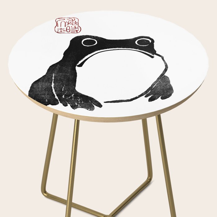 Cute Grumpy Frog Vintage Japanese Woodblock Print Side Table Gallery Image 2