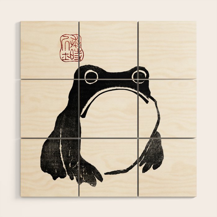 Cute Grumpy Frog Vintage Japanese Woodblock Print Wood Wall Art Gallery Image 1