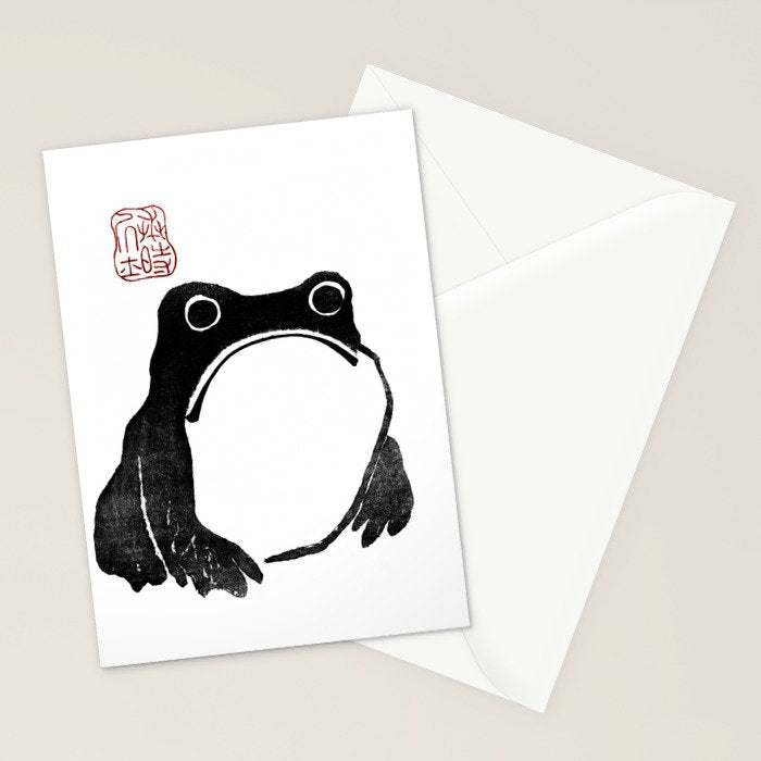 Cute Grumpy Frog Vintage Japanese Woodblock Print Stationery Card Gallery Image 2