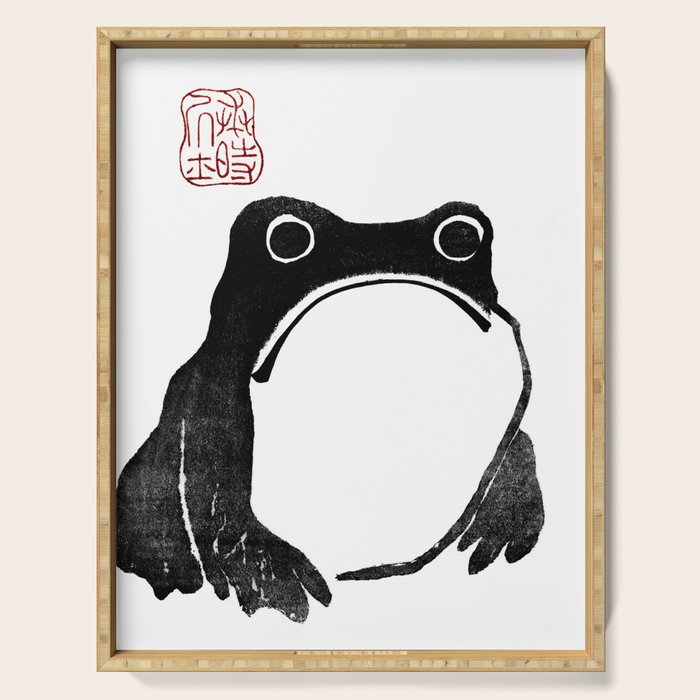 Cute Grumpy Frog Vintage Japanese Woodblock Print Serving Tray Gallery Image 1