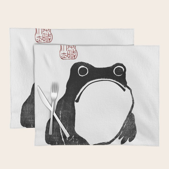 Cute Grumpy Frog Vintage Japanese Woodblock Print Placemat Gallery Image 1