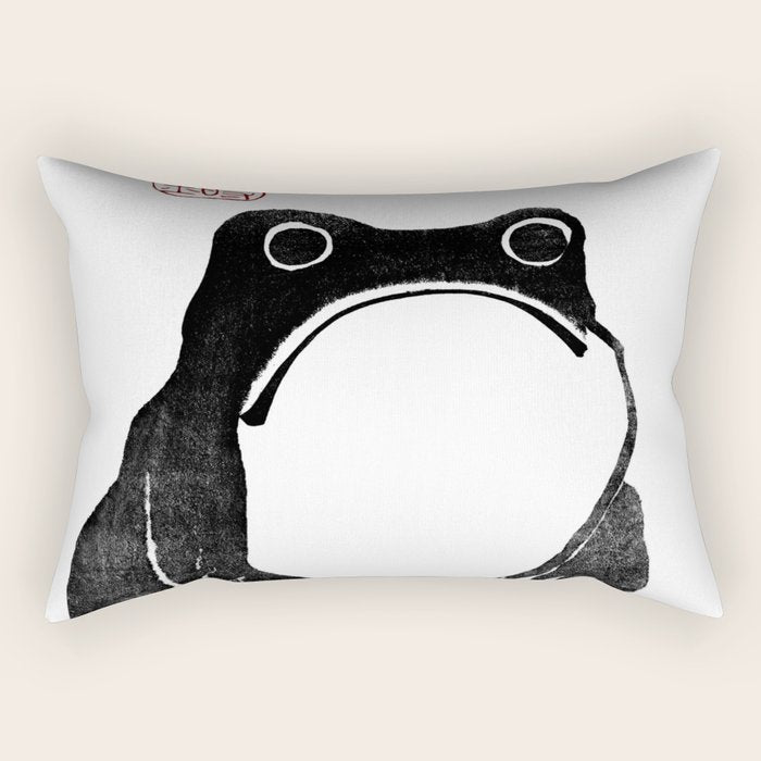 Cute Grumpy Frog Vintage Japanese Woodblock Print Rectangular Pillow Gallery Image 1