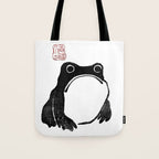 Cute Grumpy Frog Vintage Japanese Woodblock Print Tote Bag Gallery Image 1