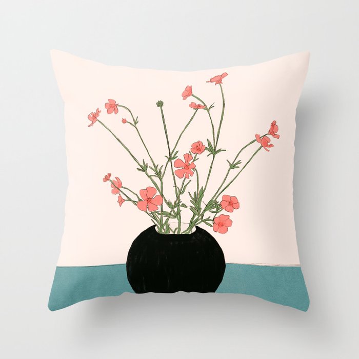 Blooming Wildflowers Rose Throw Pillow Gallery Image 6