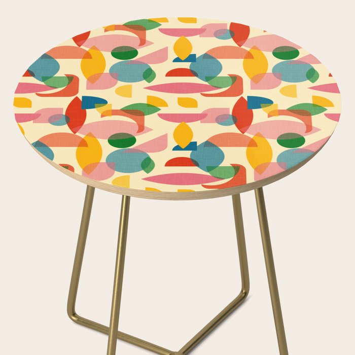 Retro Abstract Geometric Pattern with Bright Colorful Shapes and Fabric Texture Side Table Gallery Image 2
