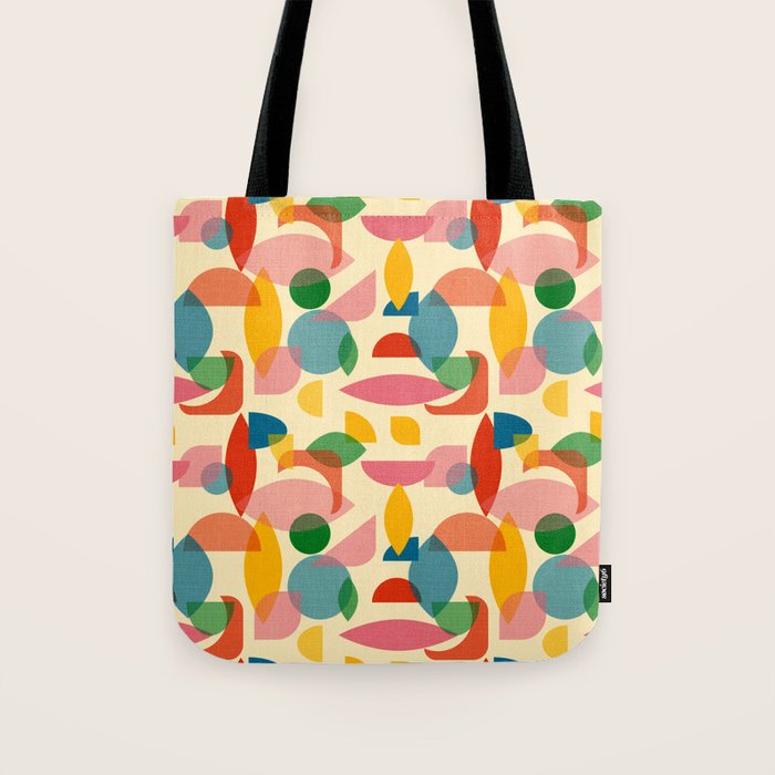 Retro Abstract Geometric Pattern with Bright Colorful Shapes and Fabric Texture Tote Bag Gallery Image 1