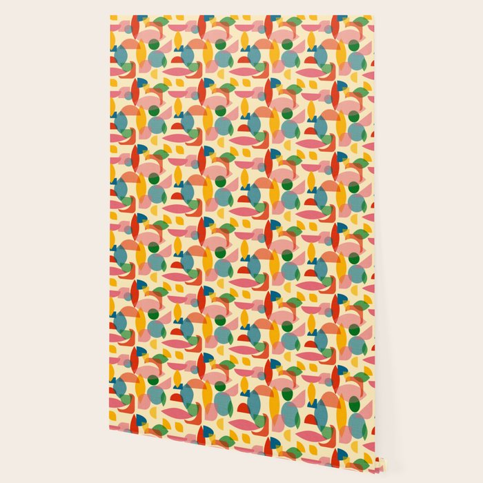 Retro Abstract Geometric Pattern with Bright Colorful Shapes and Fabric Texture Wallpaper Gallery Image 2