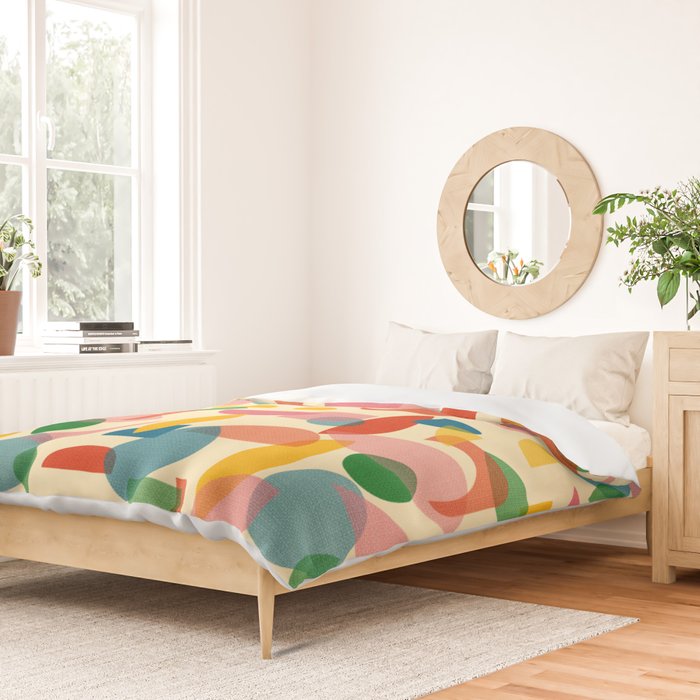 Retro Abstract Geometric Pattern with Bright Colorful Shapes and Fabric Texture Duvet Cover Gallery Image 2