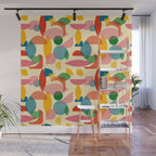 Retro Abstract Geometric Pattern with Bright Colorful Shapes and Fabric Texture Wall Mural Gallery Image 1