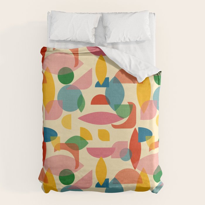 Retro Abstract Geometric Pattern with Bright Colorful Shapes and Fabric Texture Duvet Cover Gallery Image 1