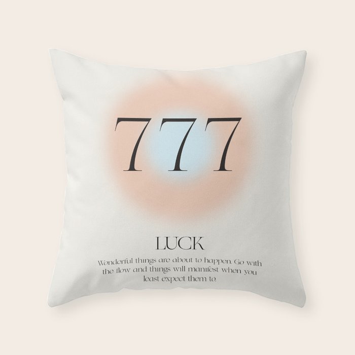 Angel Number 777 | Luck Throw Pillow Gallery Image 1