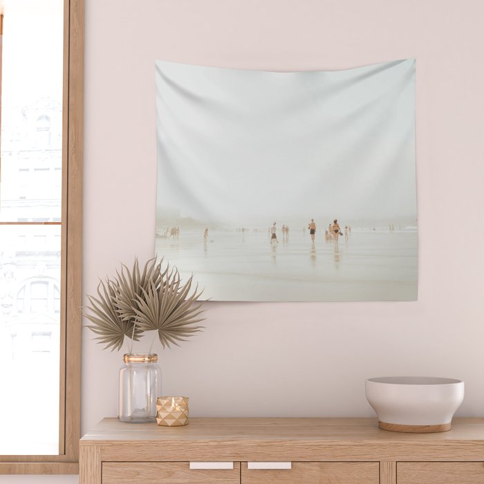 Beach 27 - Minimal Pastel Beach People - Ocean - Sea Travel photography Wall Tapestry Gallery Image 2