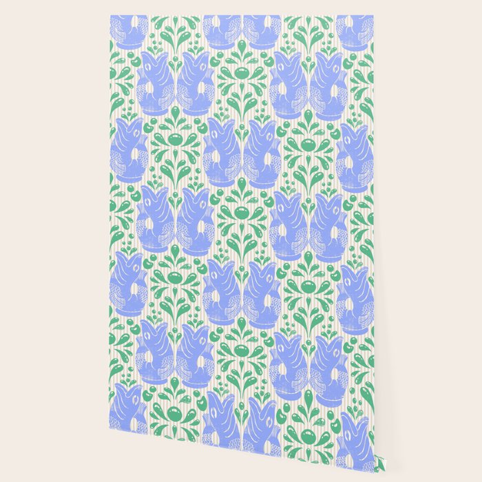 Retro Gurgle Fish Vases On Stripes - Blue And Teal Wallpaper Gallery Image 2