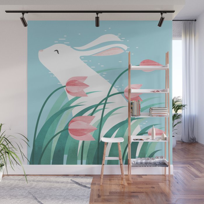 Rabbit Resting, Sky Blue Version Wall Mural Gallery Image 1