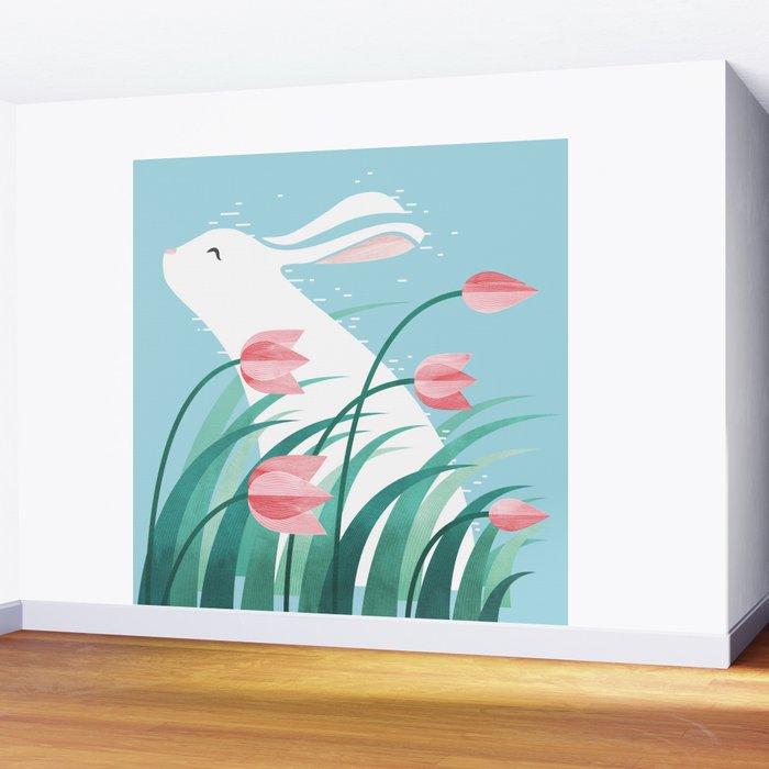 Rabbit Resting, Sky Blue Version Wall Mural Gallery Image 2