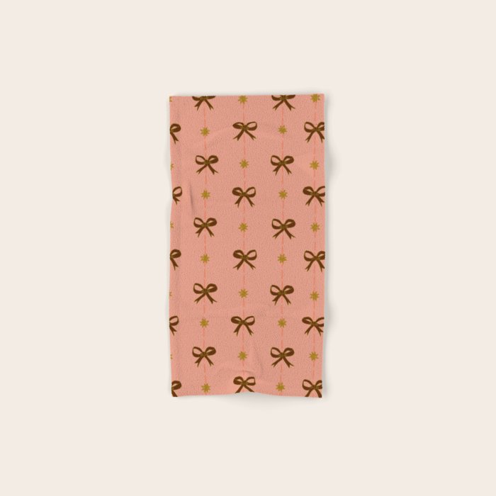 Cute Hair Bows & Stars in Peach & Brown Bath Towel Gallery Image 1