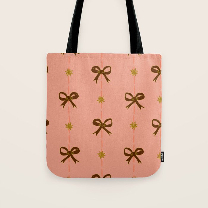 Cute Hair Bows & Stars in Peach & Brown Tote Bag Gallery Image 1