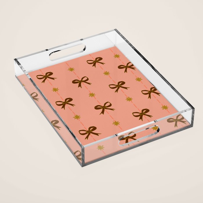 Cute Hair Bows & Stars in Peach & Brown Acrylic Tray Gallery Image 1