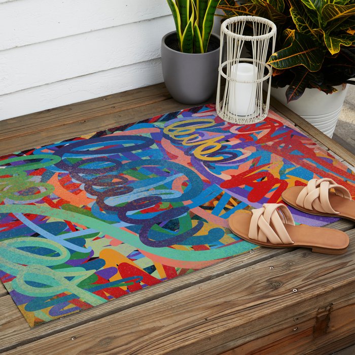 Urban Graffiti Art Love Sprayed  Outdoor Rug Gallery Image 2