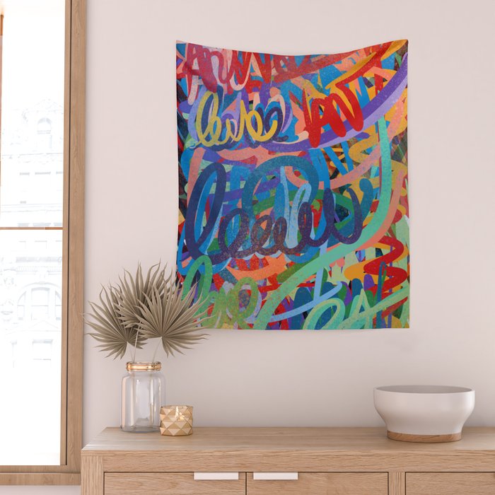 Urban Graffiti Art Love Sprayed  Wall Tapestry Gallery Image 2