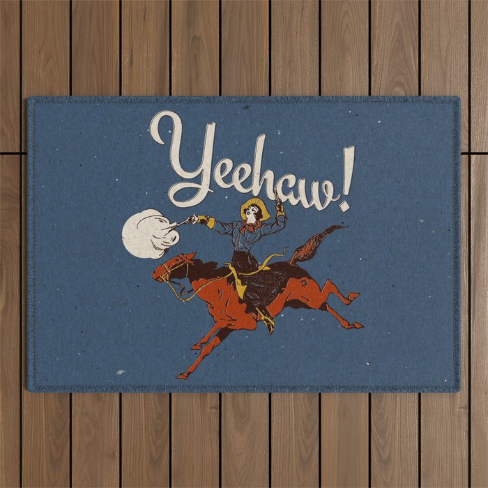 Yeehaw! Blue Outdoor Rug Gallery Image 1