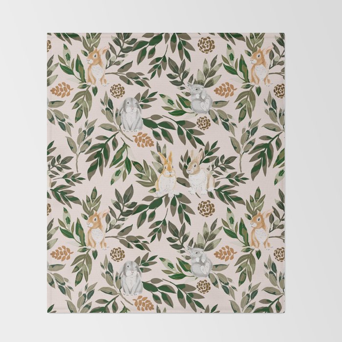 Rabbits in the green forest Throw Blanket Gallery Image 2