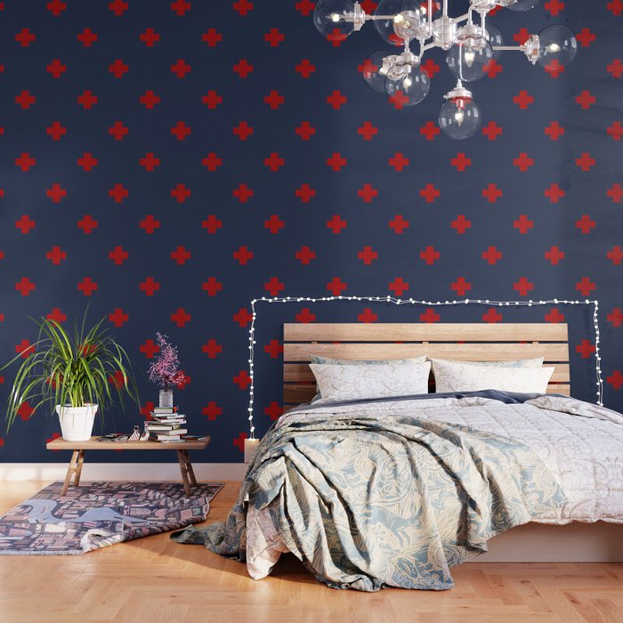 Red Swiss Cross Pattern on Navy Blue background Wallpaper Gallery Image 3