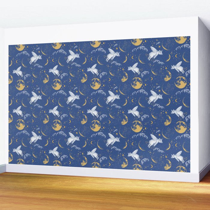 Celestial Pigs lunar blue Wall Mural Gallery Image 2