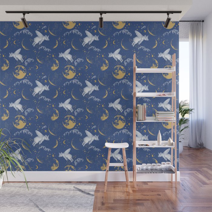 Celestial Pigs lunar blue Wall Mural Gallery Image 1