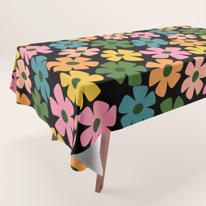 Retro Flower - Big Daisy Black background Tablecloth Gallery Image 1
