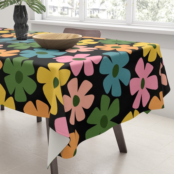 Retro Flower - Big Daisy Black background Tablecloth Gallery Image 3