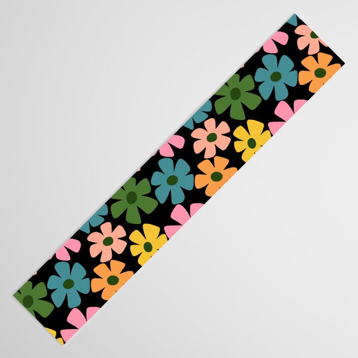 Retro Flower - Big Daisy Black background Table Runner Gallery Image 3