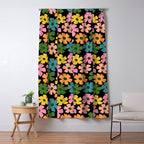 Retro Flower - Big Daisy Black background Window Curtain Gallery Image 5