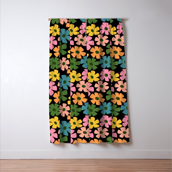 Retro Flower - Big Daisy Black background Window Curtain Gallery Image 3