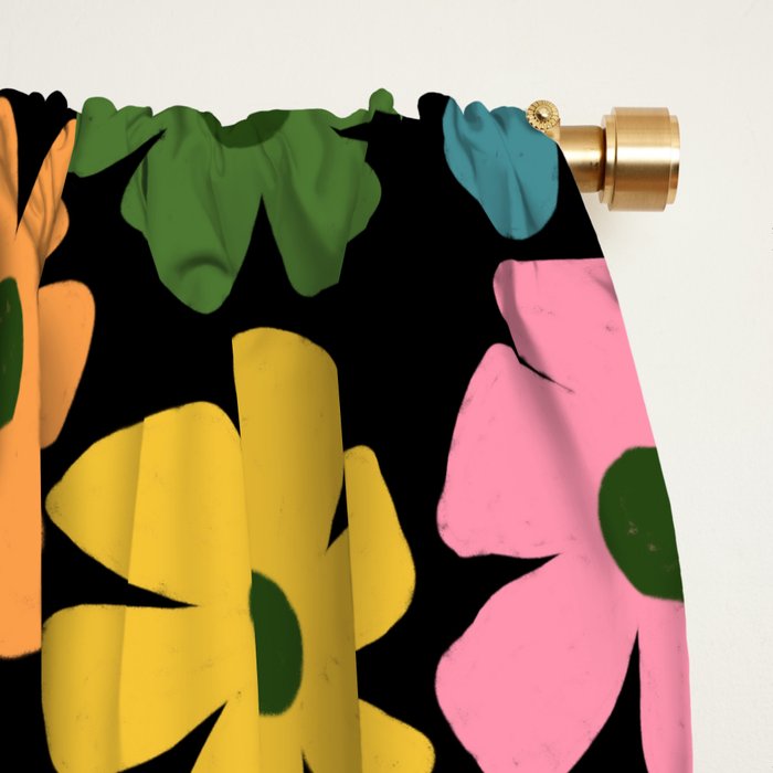 Retro Flower - Big Daisy Black background Window Curtain Gallery Image 2