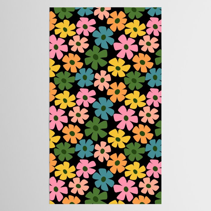 Retro Flower - Big Daisy Black background Tablecloth Gallery Image 2