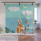 The Pursuit Of Happiness, Woman Ocean Travel Swim Illustration, Bohemian Fashion Tropical Wall Mural Gallery Image 1