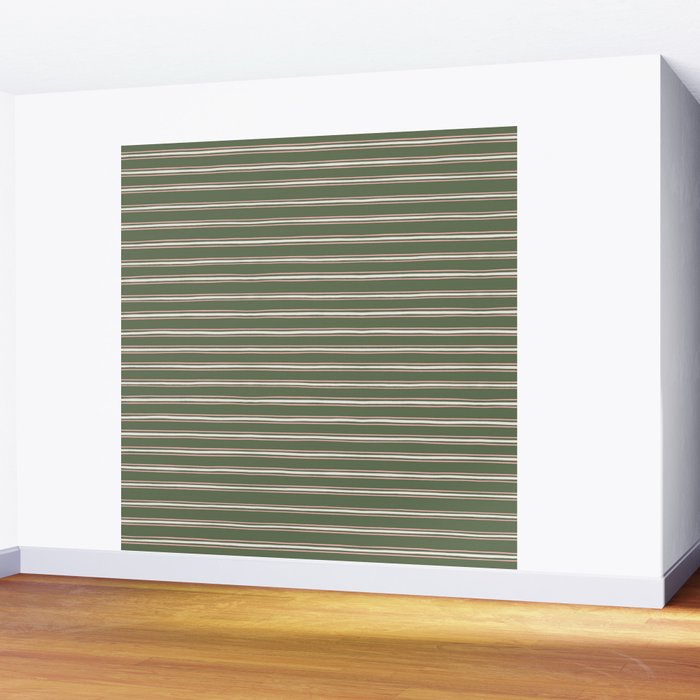 Triple Stripe Pattern Muted Green, Cream, Pink Wall Mural Gallery Image 2