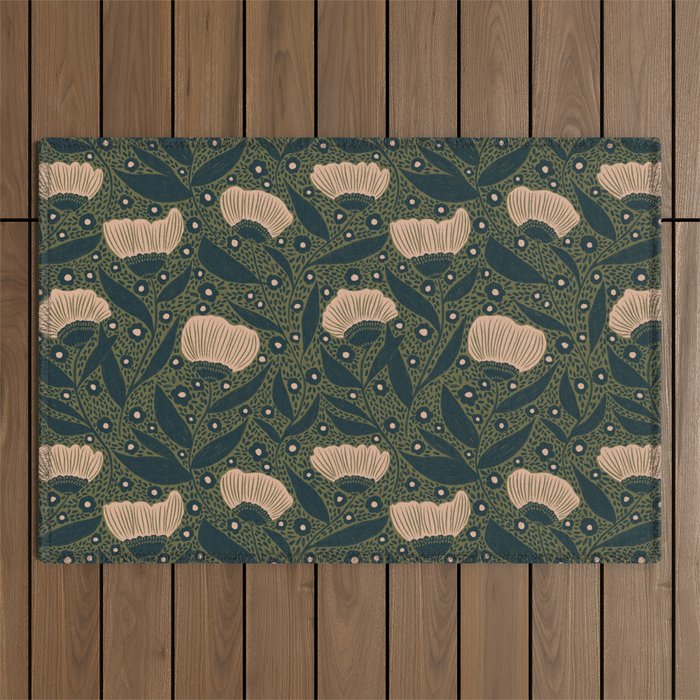 Pretty hand drawn floral pattern Outdoor Rug Gallery Image 1