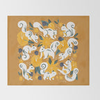 Squirrels & Blooms - Ochre Throw Blanket Gallery Image 2