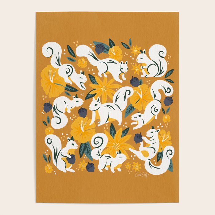 Squirrels & Blooms - Ochre Poster Gallery Image 1