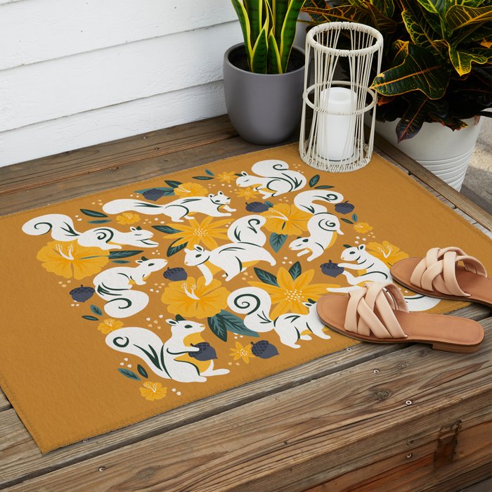 Squirrels & Blooms - Ochre Outdoor Rug Gallery Image 2