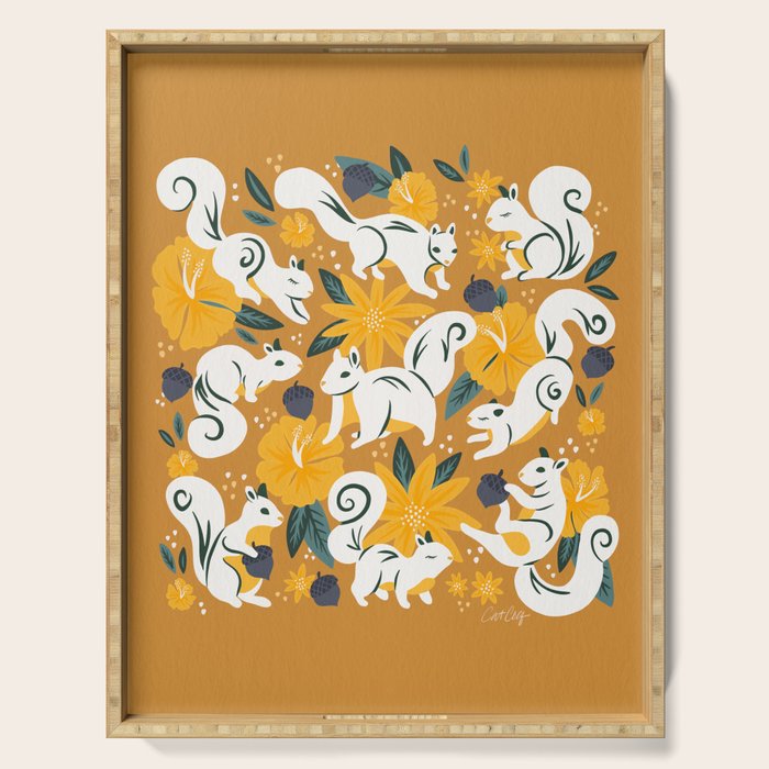 Squirrels & Blooms - Ochre Serving Tray Gallery Image 1