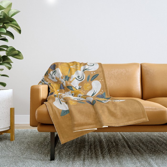Squirrels & Blooms - Ochre Throw Blanket Gallery Image 1